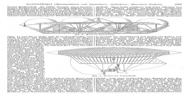 Ein Buchumschlag mit einer Zeichnung eines 19. Jahrhundert-Luftschiffs neben beschreibendem Text