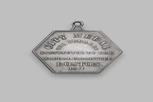 Silberne Medaille mit der Aufschrift 'Stadtmedaille für Frauen' vor einem weißen Hintergrund.