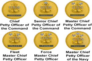 Sechs Goldm├╝nzen mit der Aufschrift "Bootsmann der Wache" auf wei├čem Hintergrund.