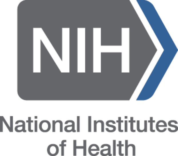 Das Logo des National Institutes of Health (NIH) zeigt einen blauen Kreis mit einer weißen Umrandung und einen weißen Stern in der Mitte, umgeben von den Worten "NIH" in weißer, fettgedruckter, moderner Schrift auf einem blauen Hintergrund.
