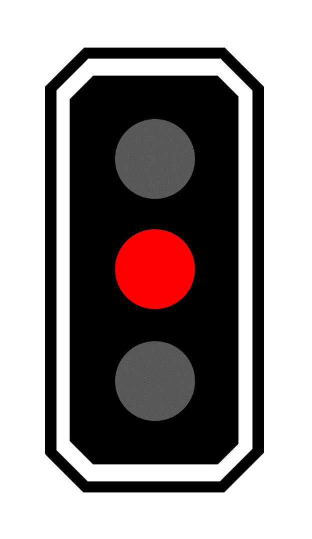 Schwarz-weißer Ampel mit allen drei Lichtern rot.