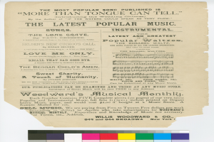 Ein Blatt Papier mit dem Text "Der meistgehörte Song ist mehr als die Zunge sagen kann" und Farbmustern unten.