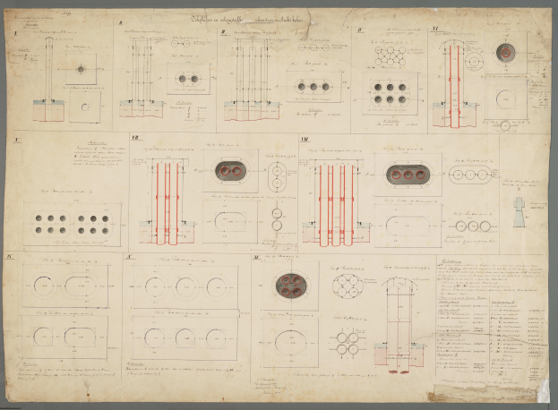 Eine von Hand gezeichnete Schaltkreisdiagramm mit detaillierten Anmerkungen auf einem Papier, das mit mehreren Diagrammen und Text gefüllt ist.