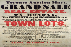 Ein Werbeplakat für die Torontoer Auktionshalle Großer Immobilienverkauf, geplant für Montag, den 15. November.