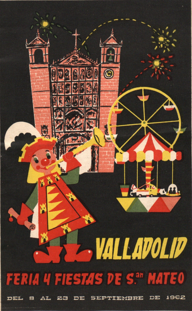 Plakat für das Karnevalsfest 2014 mit einer Frau in einem bunten Kleid, die fröhlich lächelt, umgeben von schwarzem Text auf einem leuchtend gelben Hintergrund.