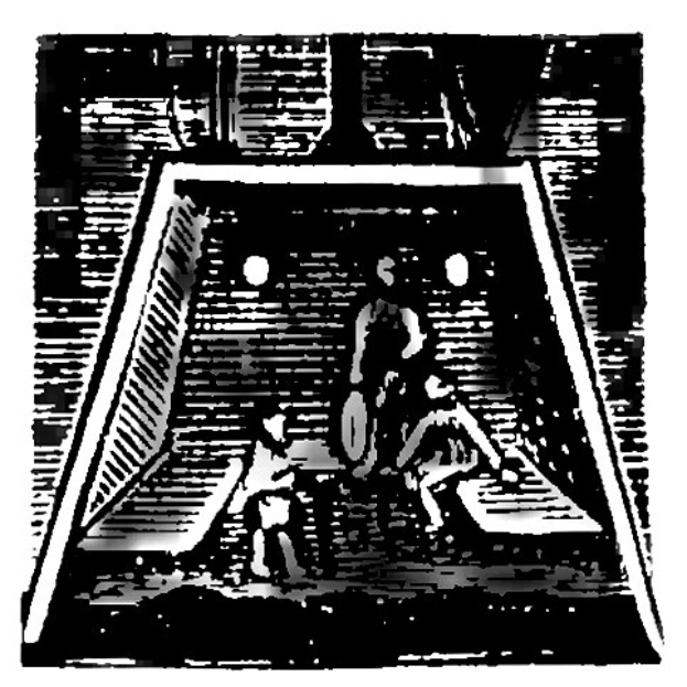 Schwarz-weiß-Zeichnung von zwei Fußballspielern in Uniformen bei einem Spiel in der Nähe eines Torpfostens