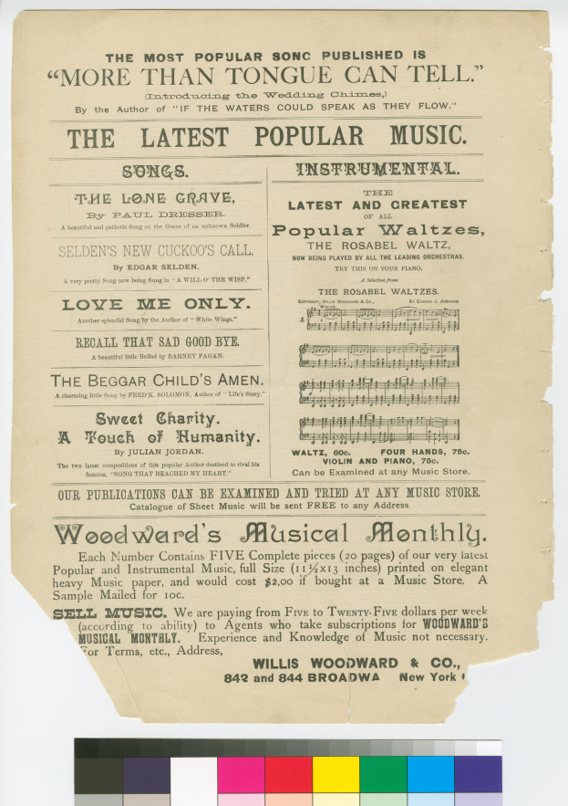 Ein Blatt Papier mit dem Text "Der meistgehörte Song ist mehr als die Zunge sagen kann" und Farbmustern unten.