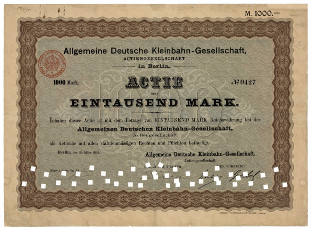 Altes deutsches Wertpapier, ausgestellt von der deutschen Regierung, mit Text und einem offiziellen Stempel.